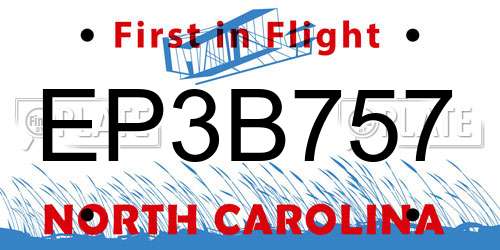 EP3B757 North Carolina License Plate