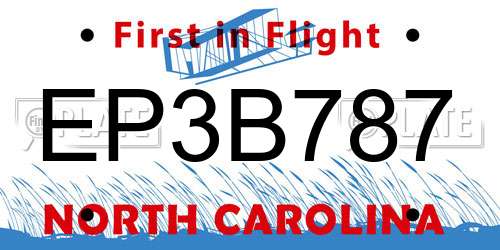 EP3B787 North Carolina License Plate