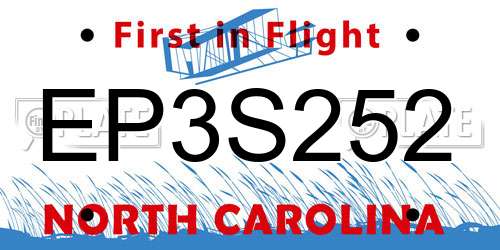 EP3S252 North Carolina License Plate