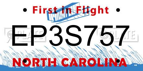 EP3S757 North Carolina License Plate