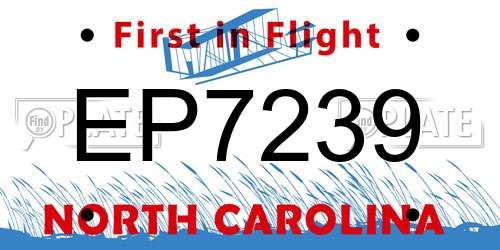 EP7239 North Carolina License Plate