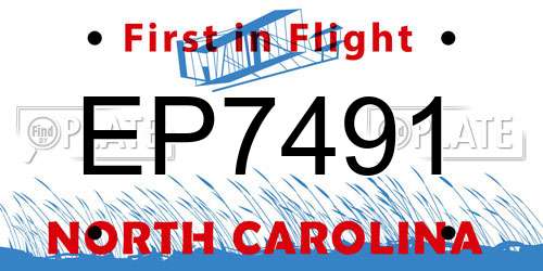 EP7491 North Carolina License Plate