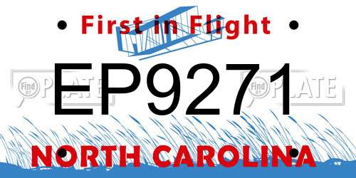 EP9271 North Carolina License Plate