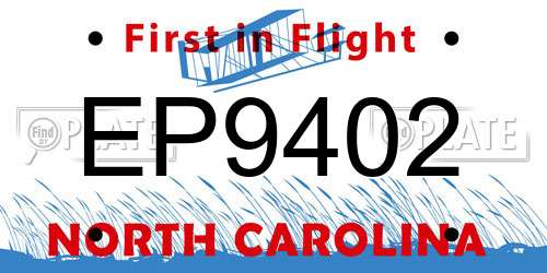 EP9402 North Carolina License Plate