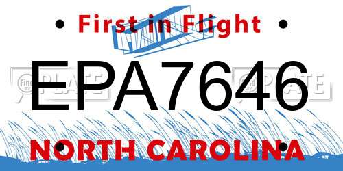 EPA7646 North Carolina License Plate