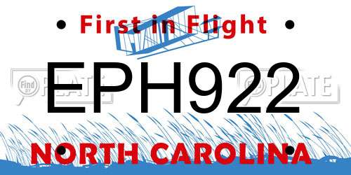 EPH922 North Carolina License Plate