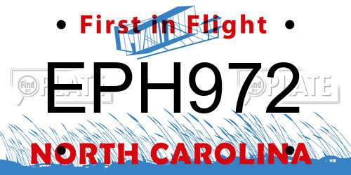 EPH972 North Carolina License Plate