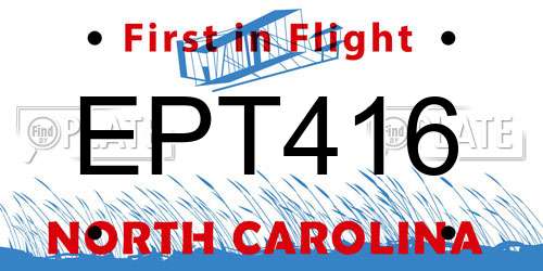 EPT416 North Carolina License Plate