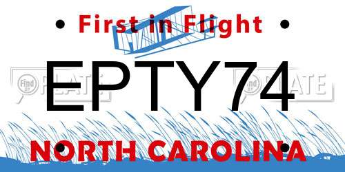 EPTY74 North Carolina License Plate