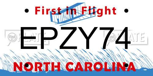 EPZY74 North Carolina License Plate