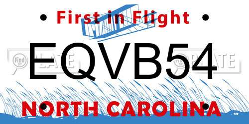 EQVB54 North Carolina License Plate
