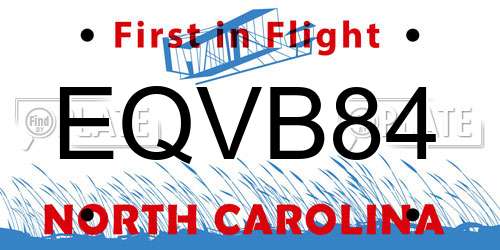 EQVB84 North Carolina License Plate