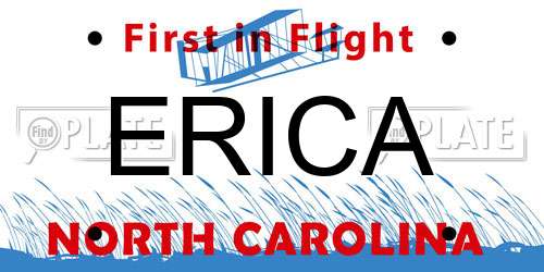 ERICA North Carolina License Plate