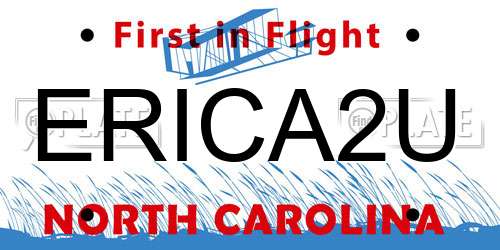ERICA2U North Carolina License Plate