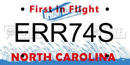 ERR74S North Carolina License Plate