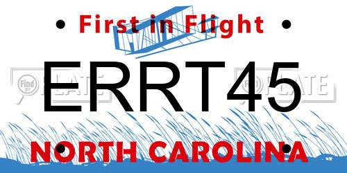 ERRT45 North Carolina License Plate