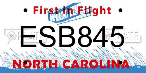 ESB845 North Carolina License Plate