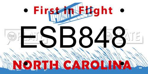 ESB848 North Carolina License Plate