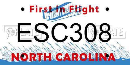 ESC308 North Carolina License Plate