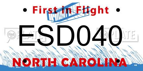 ESD040 North Carolina License Plate