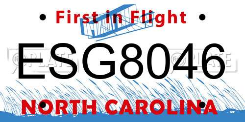 ESG8046 North Carolina License Plate