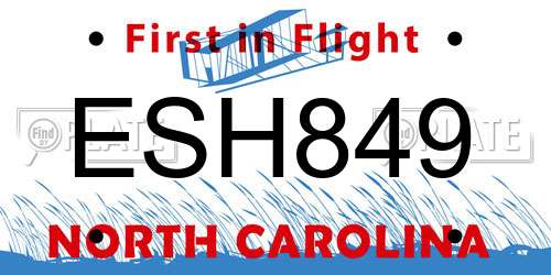 ESH849 North Carolina License Plate