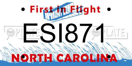 ESI871 North Carolina License Plate