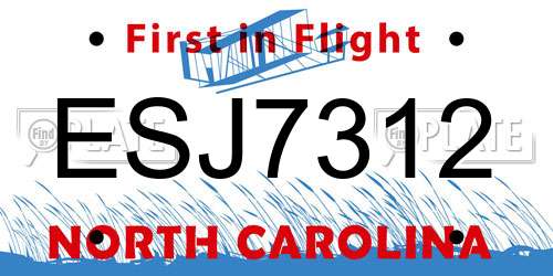 ESJ7312 North Carolina License Plate