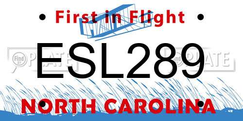 ESL289 North Carolina License Plate