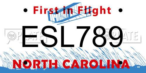 ESL789 North Carolina License Plate