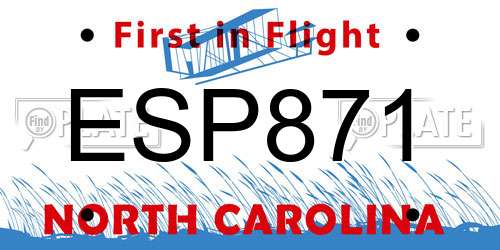 ESP871 North Carolina License Plate