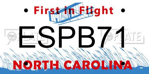 ESPB71 North Carolina License Plate