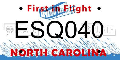 ESQ040 North Carolina License Plate