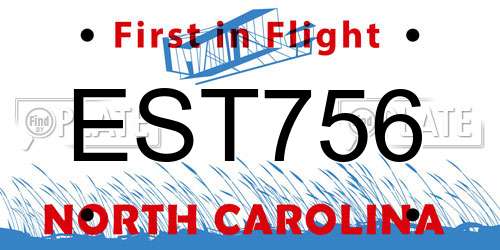 EST756 North Carolina License Plate