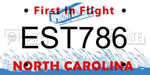 EST786 North Carolina License Plate