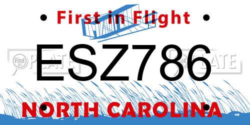 ESZ786 North Carolina License Plate
