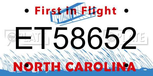 ET58652 North Carolina License Plate