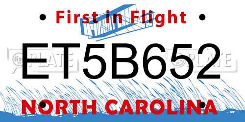 ET5B652 North Carolina License Plate