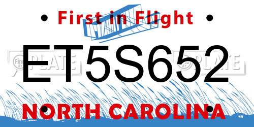 ET5S652 North Carolina License Plate