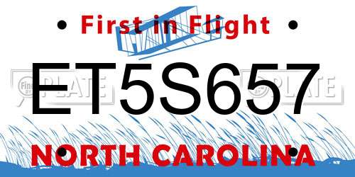 ET5S657 North Carolina License Plate