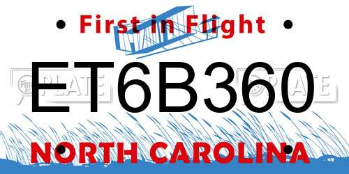 ET6B360 North Carolina License Plate