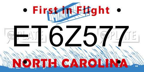 ET6Z577 North Carolina License Plate