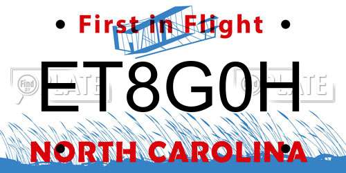 ET8G0H North Carolina License Plate