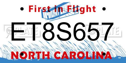 ET8S657 North Carolina License Plate