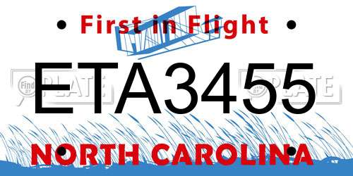 ETA3455 North Carolina License Plate