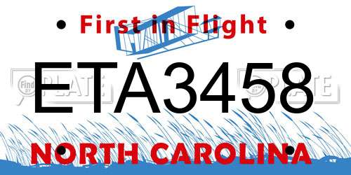 ETA3458 North Carolina License Plate