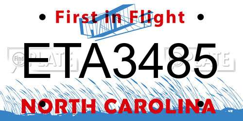 ETA3485 North Carolina License Plate