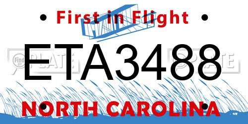 ETA3488 North Carolina License Plate