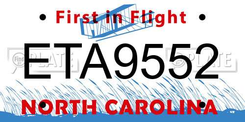 ETA9552 North Carolina License Plate