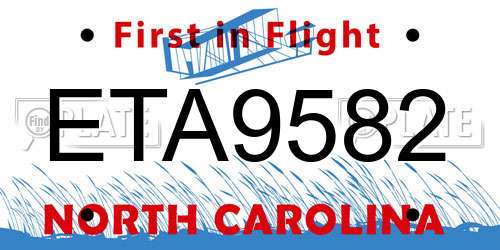 ETA9582 North Carolina License Plate
